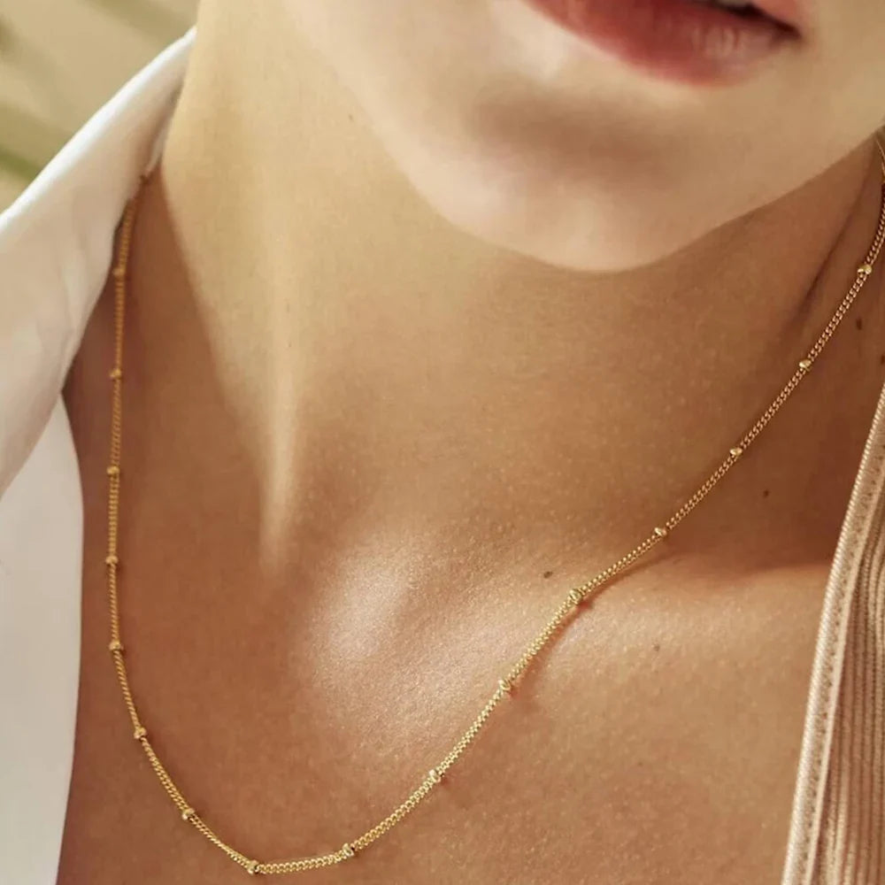SUNIBI Stainless Steel Chain Necklace for Women Gold Color Thin Choker Bead Chain Necklace Jewelry Wholesale Dropshipping