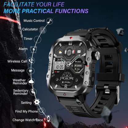KESHUYOU Outdoor Sports Smart Watch 2.01 inch HD Screen LED Flashlight Bluetooth Talking Smart Watch for Men Women Holiday Gifts