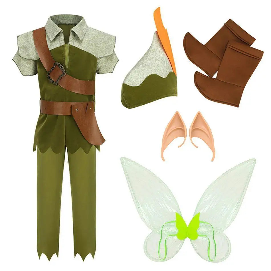 Peter Pan Cosplay Costume Halloween Children's Party Green Elf Clothes Christmas Children Gift Stage Play Performance Costume