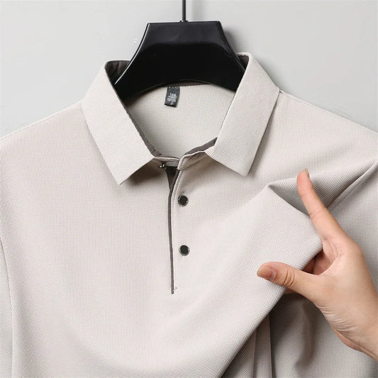 New Men's Business Casual  Long Sleeve Solid Color Polo Shirt Fashionable Warm Comfortable Four Seasons Versatile Top