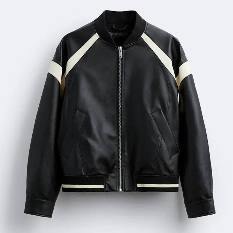 Men's Leather Jacket Coat American Baseball Suit Stitching Leather Jacket