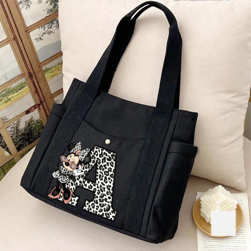 Cute Minnie Mouse Women's Bags Disney A-Z 26 English Letters Shoulder Bag