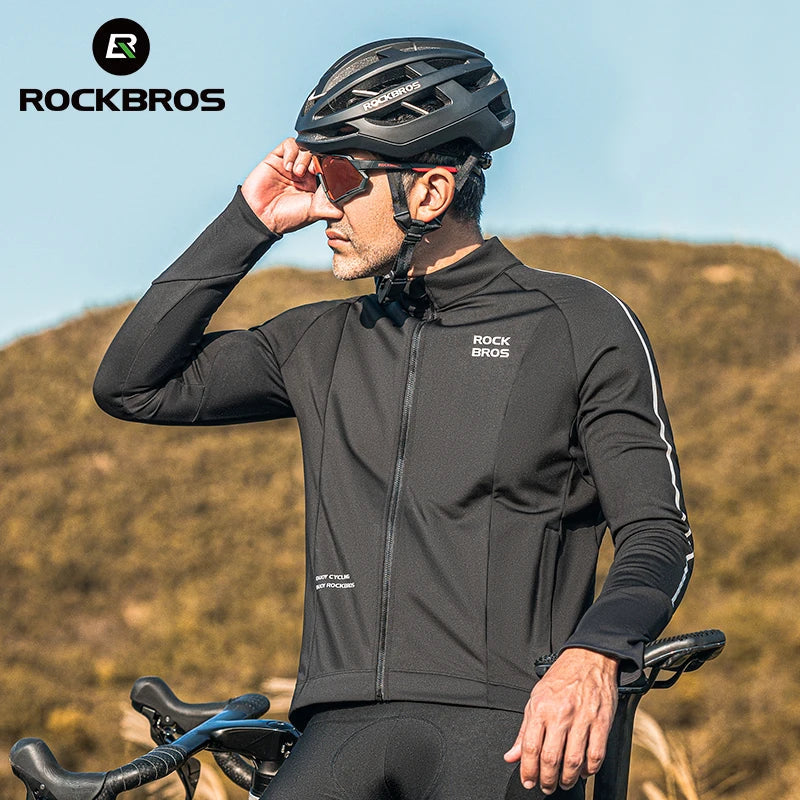 ROCKBROS Bicycle Jersey Fall/Winter Fleece Cycling Clothing Thermal Long Sleeve Cycling Clothing Warmer Windproof Sportswear