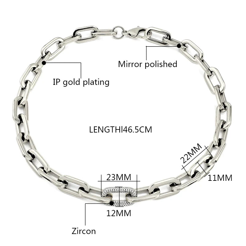 Fashion Women Big Chunky Bracelets Chains with Blink Rhinestones Link Gold Silver Color Surgical Stainless Steel Bracelets