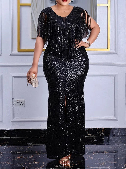 Evening wear Dresses: Women Sequin Tassel Elegant Dresses