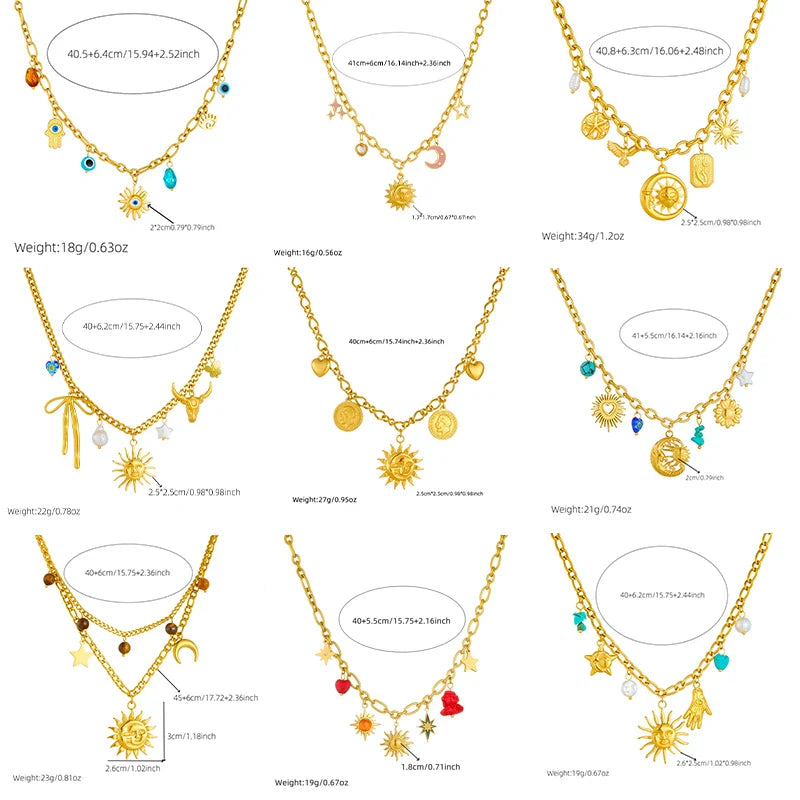 DIEYURO 316L Stainless Steel Golden Trendy Starfish Moon Sun Shaped Pendant Necklace For Women Romantic Neck Chain Holiday Gift