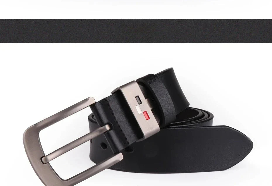 Men's Genuine Leather Alloy Pin Square Buckle Belts High Quality Vintage Style Male Waist Straps Classic Men Jeans Waistband