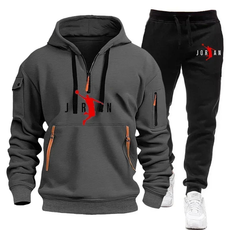 2025 Men's sports brand sweatshirt and hoodie 2-piece set, wool men's hip-hop sweatshirt, men's hoodie, casual sportswear set