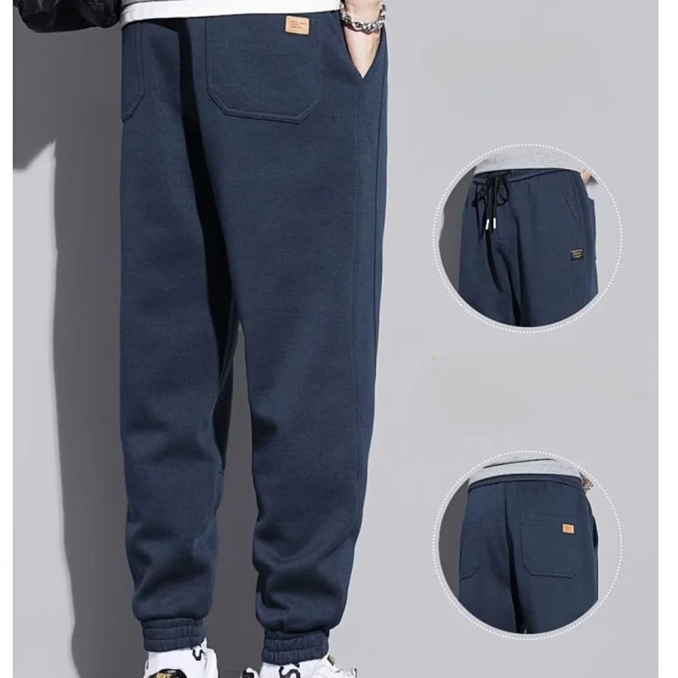 Velvet Men's Casual Pants Patchwork Drawstring Streetwear Sport