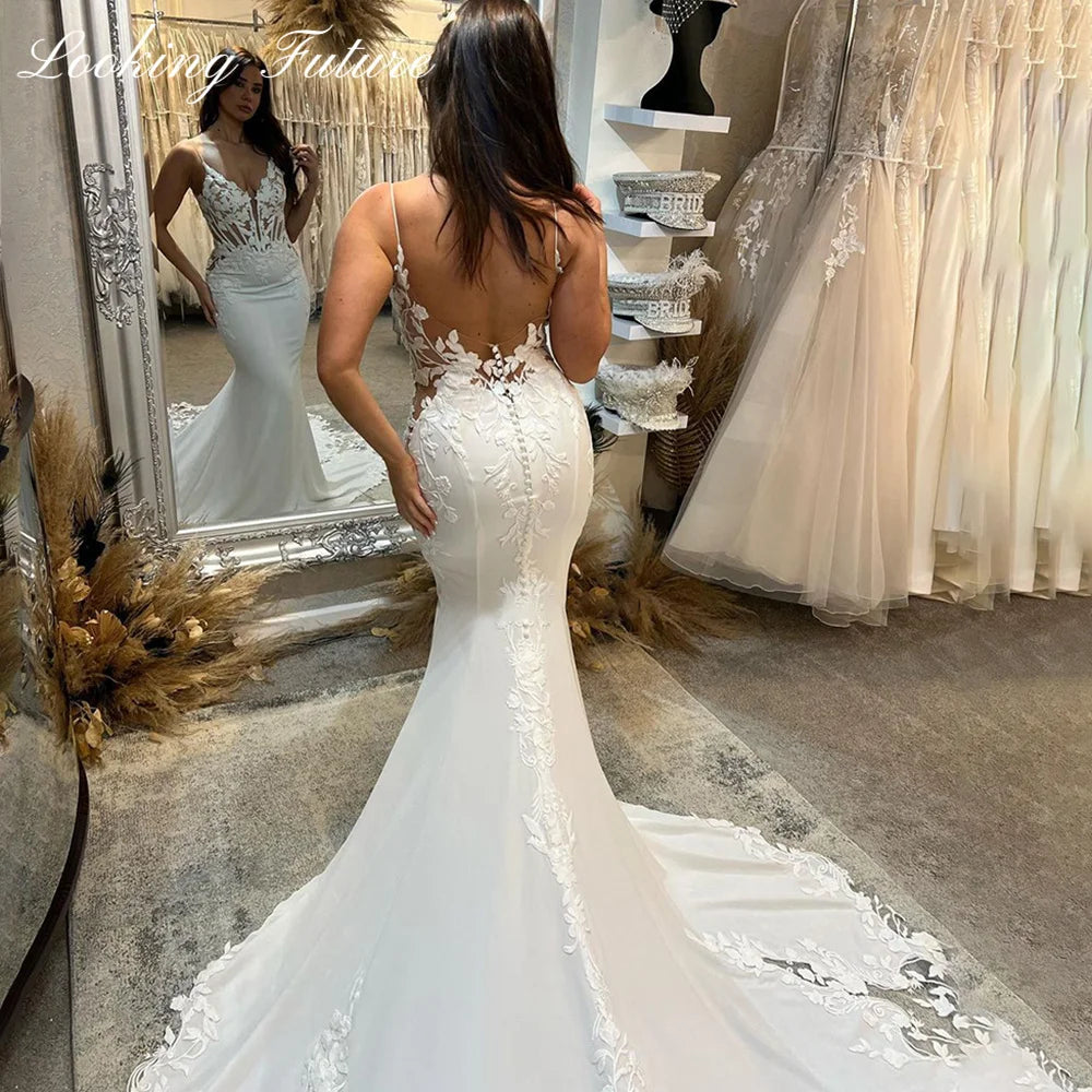 White Bridesmaid Dresses: Wedding Dresses Spaghetti Straps Mermaid Bridal Dress