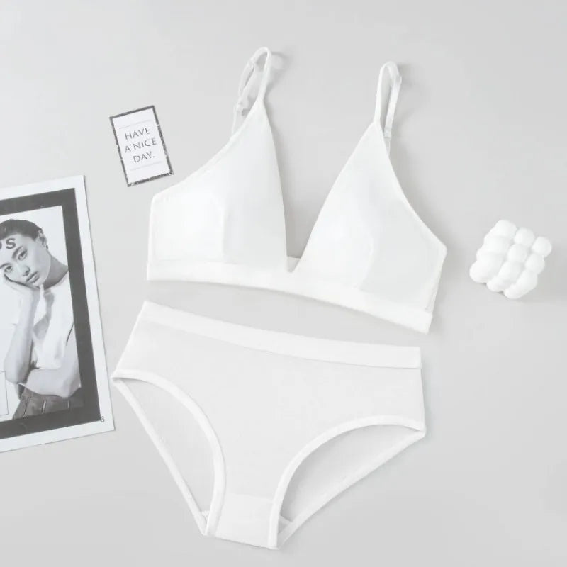 Women Seamless Bras Set Low Rise Panties Non Wired Bra Comfort Bralette