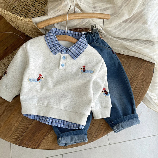New Children Spring Autumn Fashion Boys Clothes Suit Long Sleeved Cotton Shirt Jeans 2Pc/Sets Toddler Kids Casual Baby Outfits