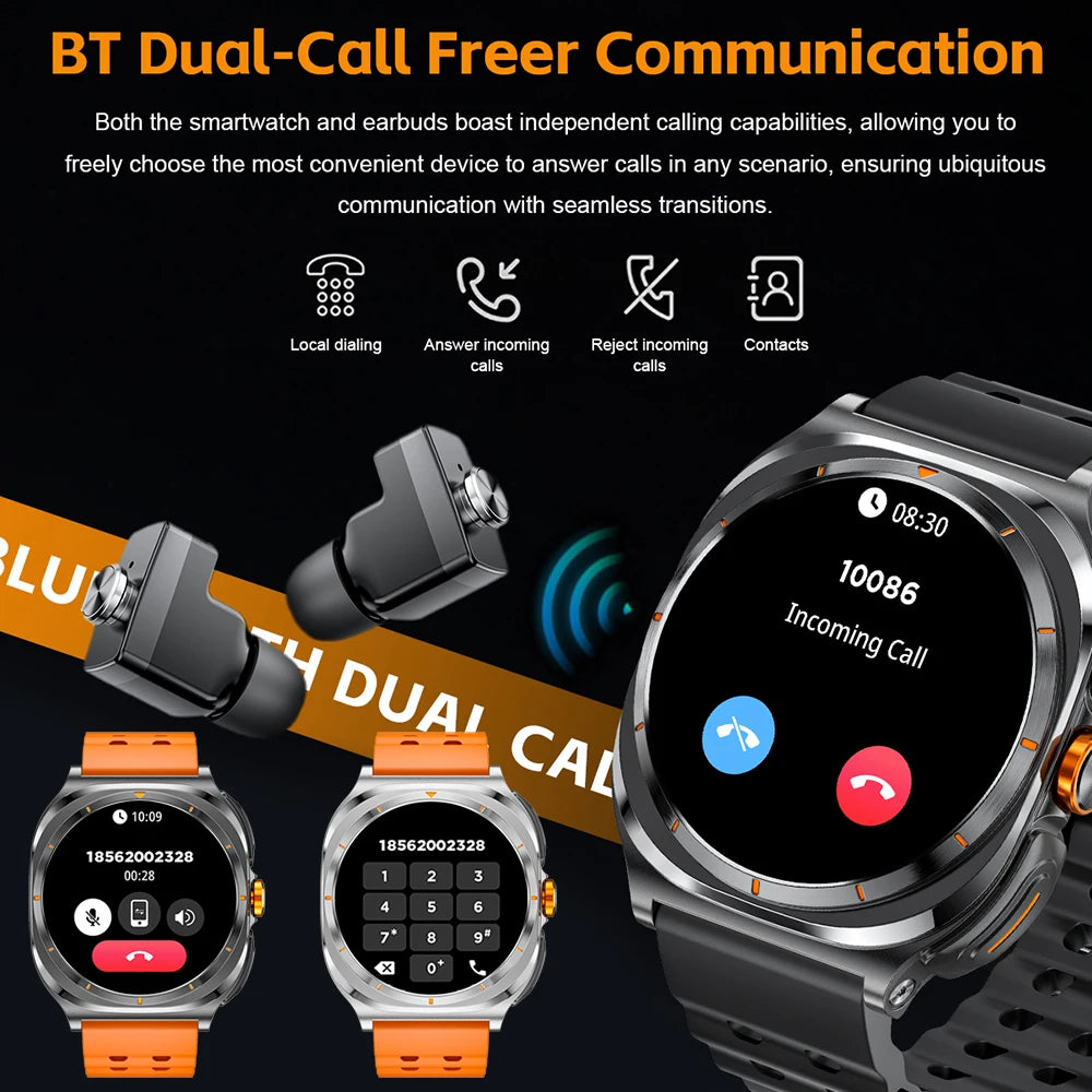 2025 New 6ATM Waterproof Smart Watch Men Outdoor SmartWatch GPS earphone Compass Heart rate LED  Bluetooth Call Sports Gift