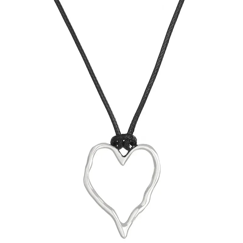 Vintage Irregular Punk Metal Bean Pendant Necklace for Women Adjustable Black Leather Rope Long Clavicle Chain Charm Jewerly