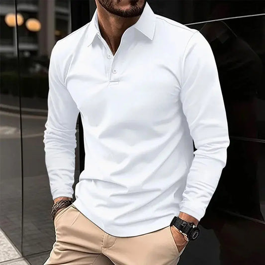 Men's Solid Color Long Sleeved Polo Shirt Spring and Autumn New Product Simple Exquisite Loose and Casual Men's Top