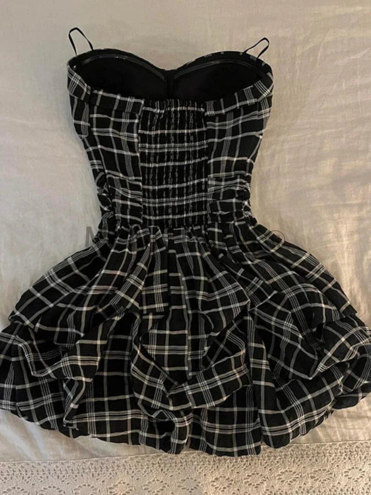 Spring Sweet Vintage Elegant Woman Dress Y2k Puff Sleeve High Waist Fake 2 Piece Mini Dress Female Doll Collar Chic Outfits 2025