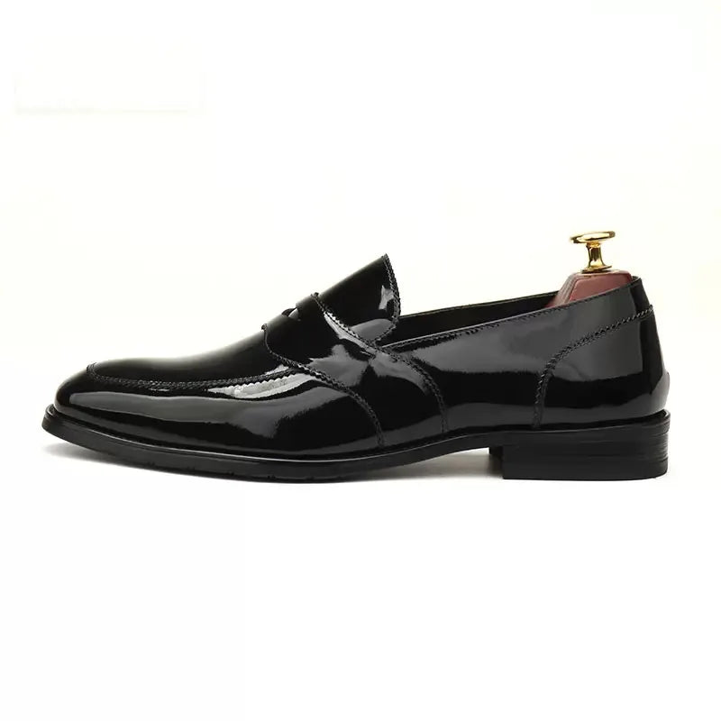 HKDQ Slip On Dress Men Shoe Genuine Leather Wedding Brand Loafers Men Round Head Formal Fashion Black Wine Red Oxford Shoe