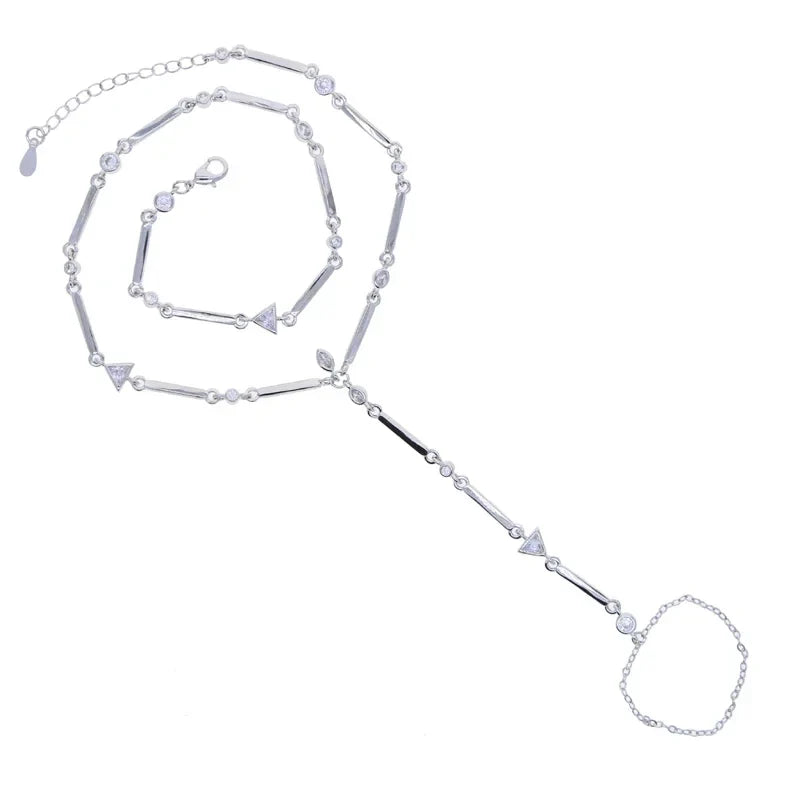 High Quality Long Tassel With Slippy Bar Bling Round Oval Triangle CZ Setting Women Unique Bracelet Wrap One's Finger Jewelry