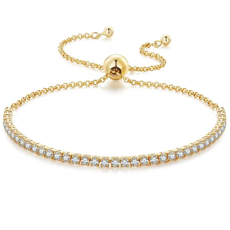 BAMOER 18K Gold Plated CZ Classic Tennis Bracelet for Women, 925 Sterling Silver Adjustable Slider Bracelet Wedding Jewelry Gift