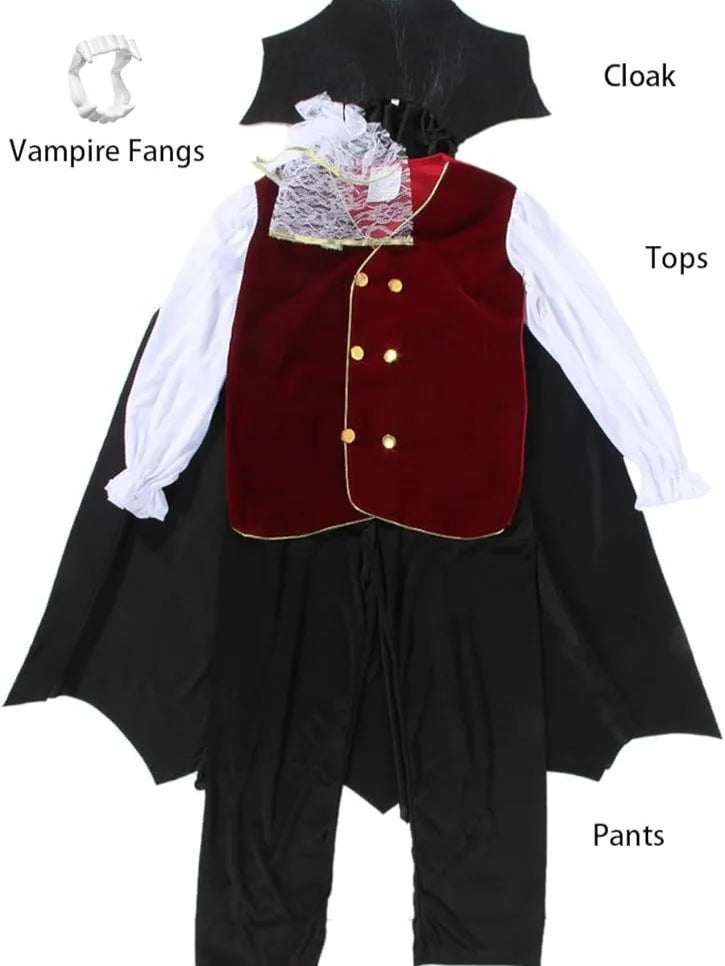 Kids' Halloween Gothic Vampire & Day of The Dead Cosplay Costumes for Boys Top + Pants + Cloak Set Scary Fantasy Outfits