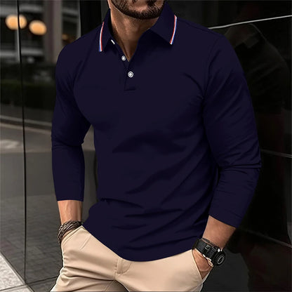 2025 Men's Summer Long Sleeve Lapel Polo Casual Breathable Comfortable Polo Shirt Solid High Quality Male T-Shirt Dropshipping