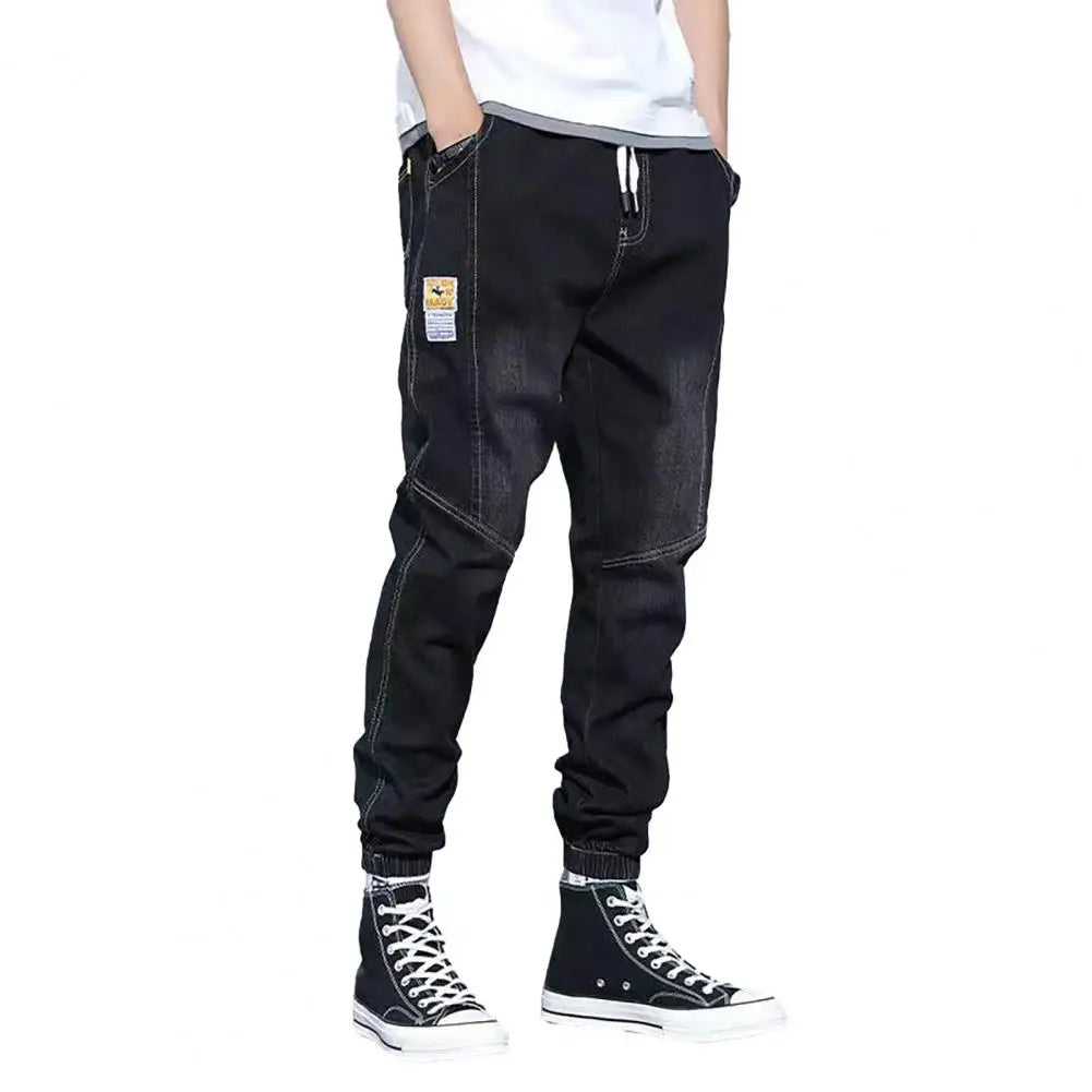 Autumn Winter Blue Cargo Jeans Men Streetwear Denim Jogger Pants Baggy Jean