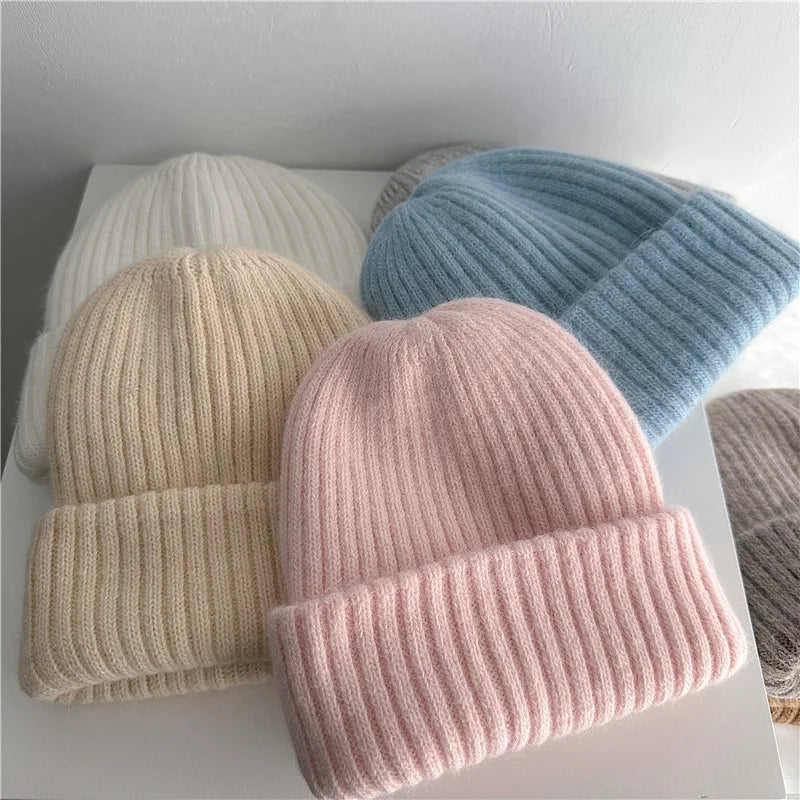 Winter Dome Brimless Casual Hat Warm Rabbit Fur Knit Hat women's double-layer Thick Wool Hat Casual Hat Toe Cap Cold Hat 4m868