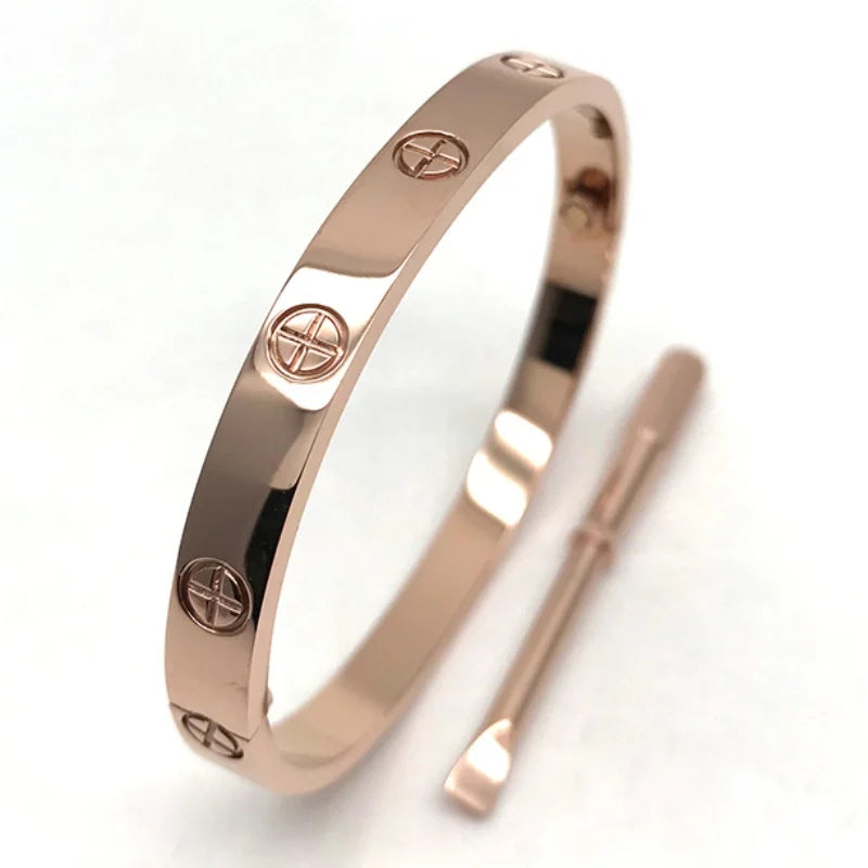 Stainless Steel Couple Bracelet for Women Men Love Cross Zircon Cartierred Bangle Valentine's Day Gift Anniversary Jewelry