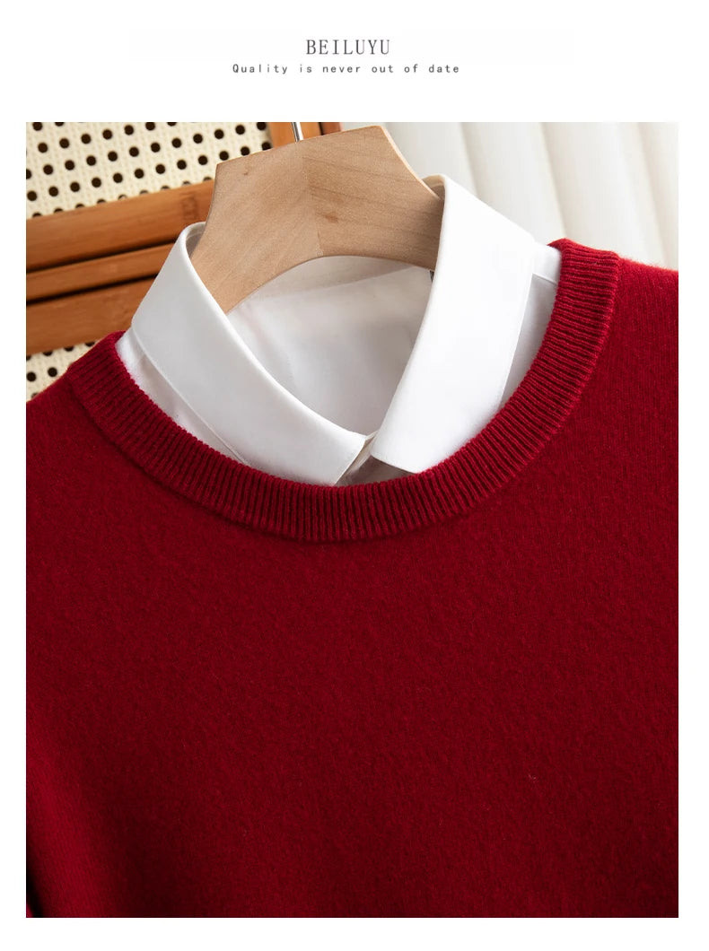 Pure Wool Sweater Men's Autumn Winter O-Neck Pullovers Business Casual