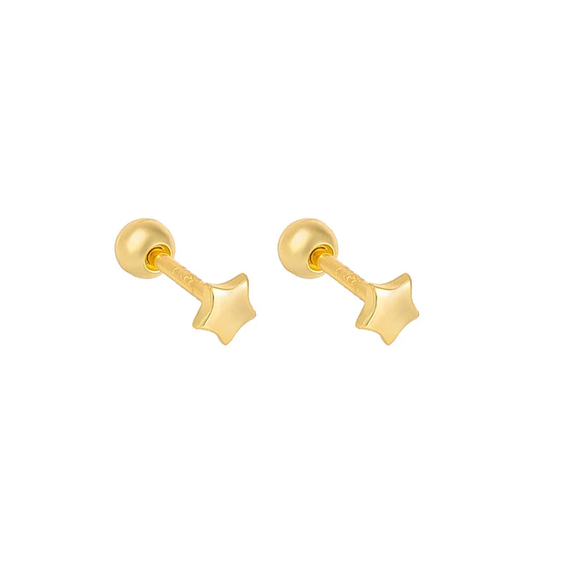 WANTME 925 Sterling Silver Fashion Simple Golden Flower Beads Small Stud Earrings for Women Teen Piercing Jewelry Accessories