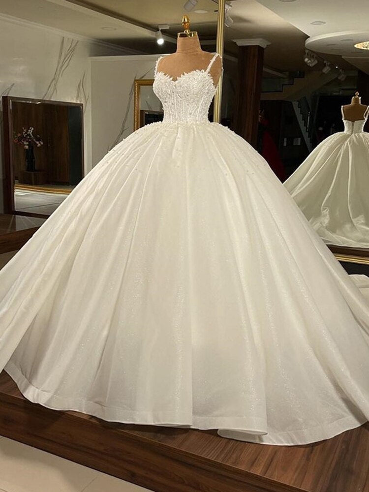 Wedding Dress Ball Gowns Spaghetti Straps Glitter Beading Bride Dresses