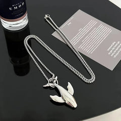 Fashion Trend Whale Stainless Steel Pendant Necklace for Men Exquisite High-end