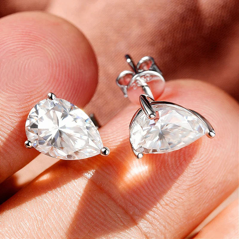 Smyoue 0.5CT 1CT Pear Cut Certified Moissanite Stud Earrings for Women 100% 925 Sterling Silver Plated 18k Gold Wedding Jewelry