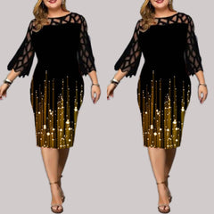 Women Plus Size Dress Hollow Out Lace Stitching Slim Hips Wrapped Dress Ladies