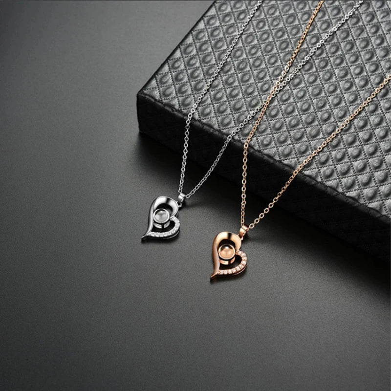 100 Languages I Love You Projection Necklace Couple Personality Love Charm Girl Gift I Love You Necklace Heart Pendant Necklace