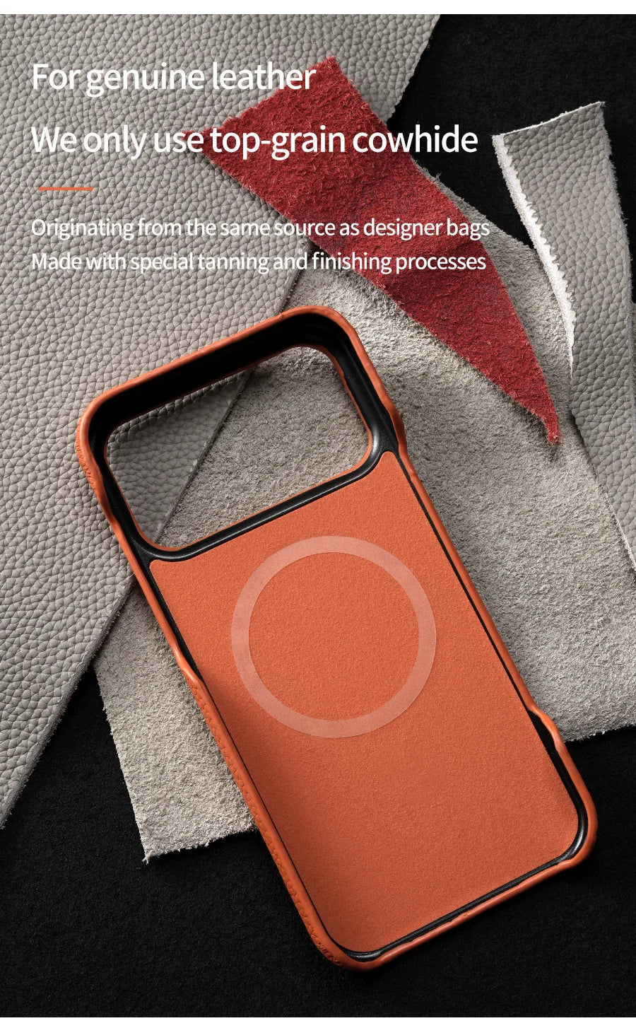 Magsafe Case for iPhone 17 Air 15 16 Pro Max 17Pro Lychee Natural Cowhide Leather Magnetic Protector Luxury Phone Back Cover