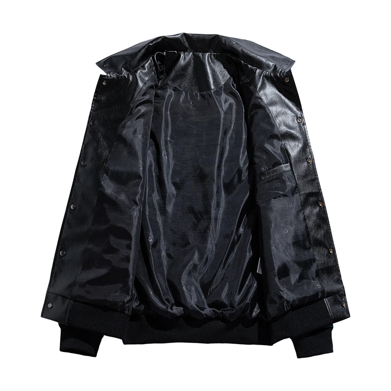 Unisex Embroidery Varsity Leather Jacket Harajuku Patchwork Streetwear Men Vintage