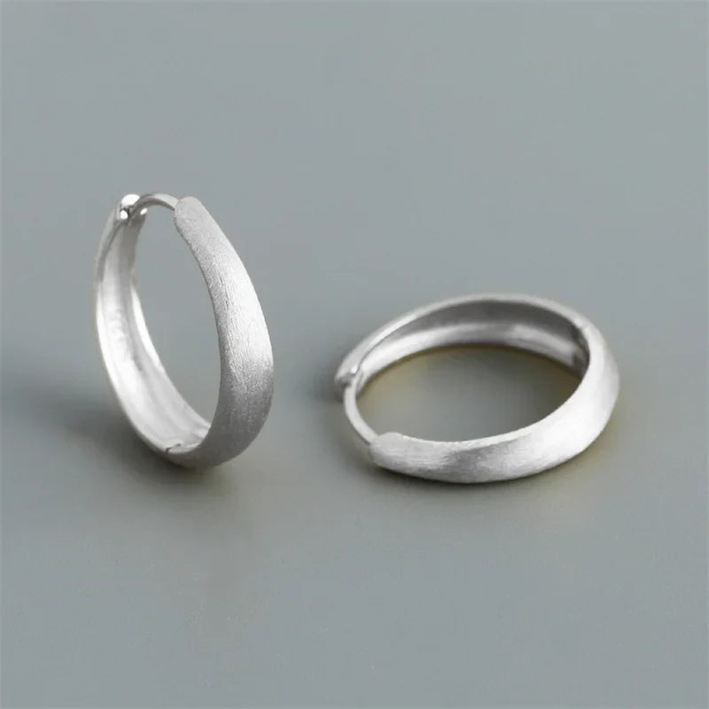 WANTME 925 Sterling Silver Simple Statement Matte Large Huggies Hoop Earrings for Men Women Fine Gothic Punk Charms S925 Jewelry