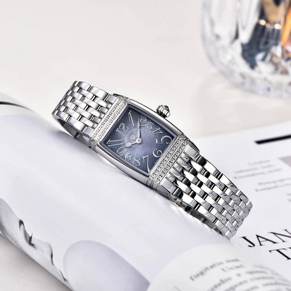 Pagani Design New 22mm Square Women's Quartz Watch Stainless Steel Sapphire Glass 50m Waterproof Women's Quartz Watch