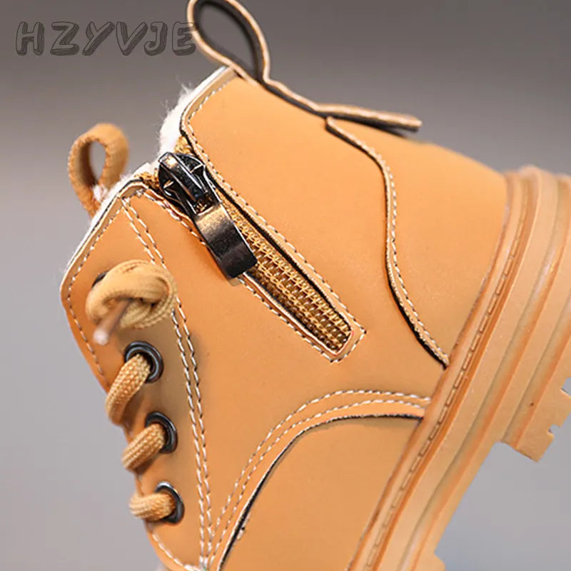 Children's Fashion Boots Winter Thickened Boys Girls' Anti Slip Warm Leather Boots