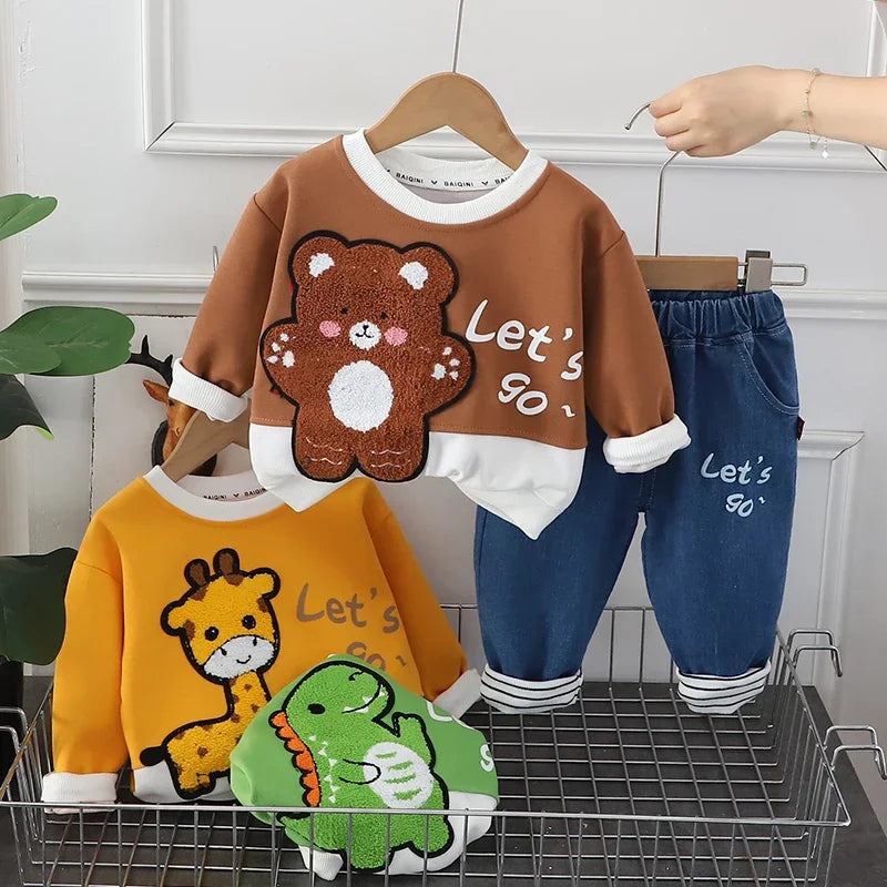 New Autumn Children Kids Boys Girls Clothes Cotton Animal Hoodies Pants 2Pcs/sets Infant Toddler Casual Tracksuit 1 2 3 4 5 Ages