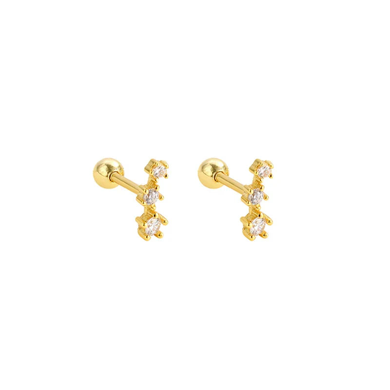 WANTME 925 Sterling Silver Fashion Simple Golden Flower Beads Small Stud Earrings for Women Teen Piercing Jewelry Accessories