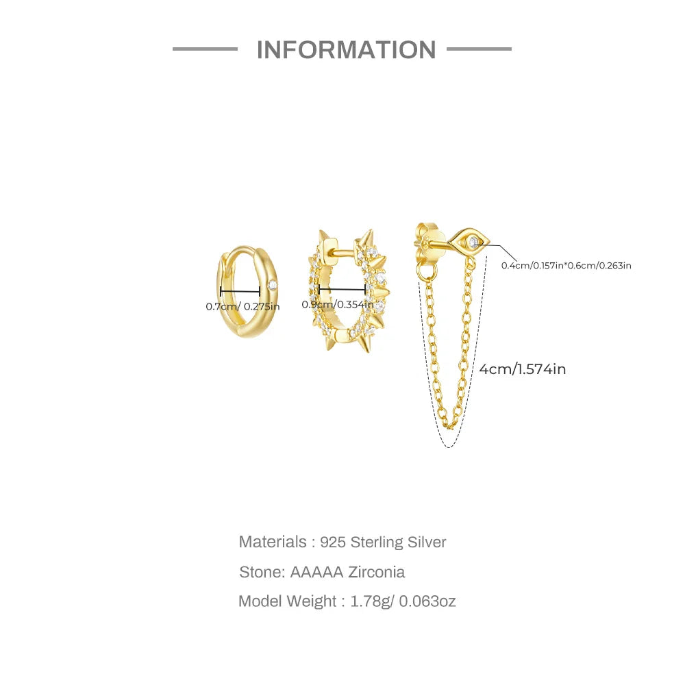 ROXI 925 Sterling Silver 3PCS DIY Hoop Earring With Piercing Stud Earring Set Women Men Party Wedding Jewelry Set pendientes 925