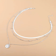 925 Sterling Silver Three-Layer Round Necklace Simple Snake Chain Charm Ball Chain