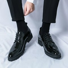 Wedding Shoes Men Shiney Patent Leather Shoes Banquet Formal Lace-up Oxford Fashion