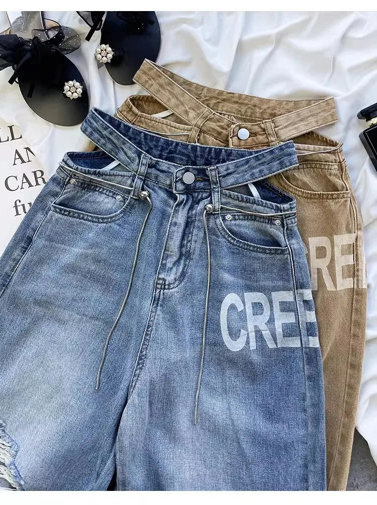 Ripped Jeans Women 2023 Female Clothing Vintage Jeans Woman High Waist Y2k Women