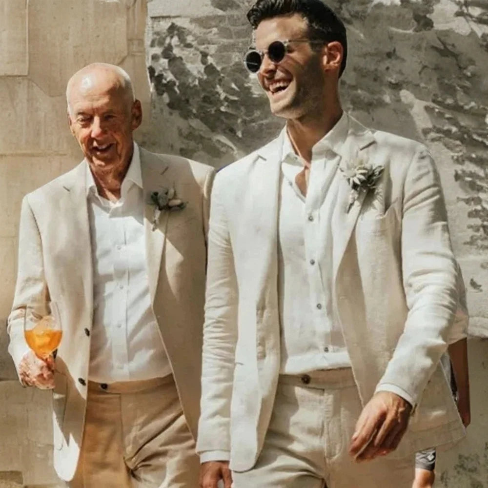 Tuxedo for Mens: Linen Wedding Suits for Men Garden Summer Tuxedo Notch Lapel