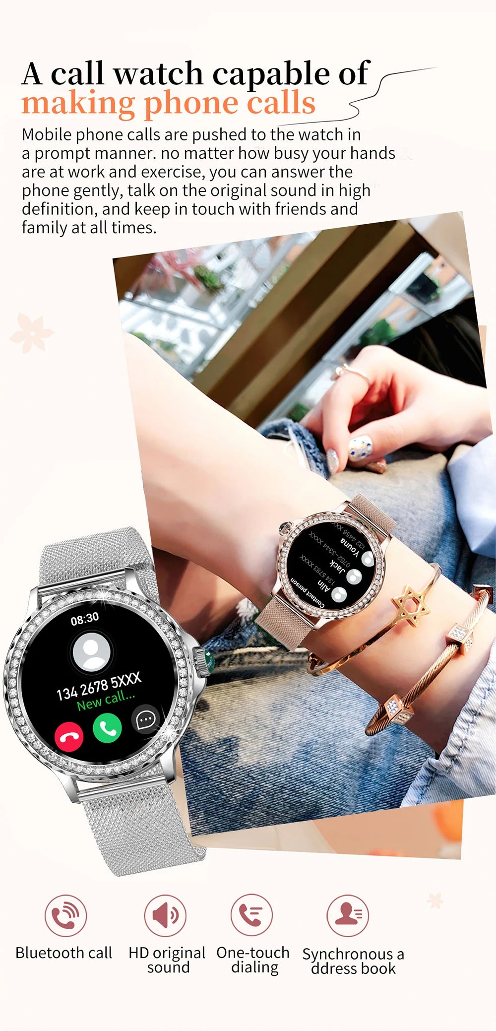 MEVADEN Rose Gold Smart Watch Bluetooth Call Lady 100+ Sports Mode Fitness Health Monitor Women Smartwatch for IOS Android NX19