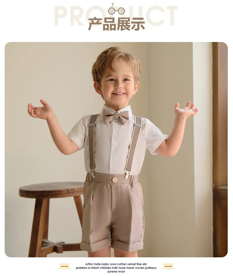Children's Boys Khaki Striped Suit Set Formal Luxurious Kids Boys Wedding Suit Elegant Kids Boy Suit 1-10Y Boys Suits Outfit Set