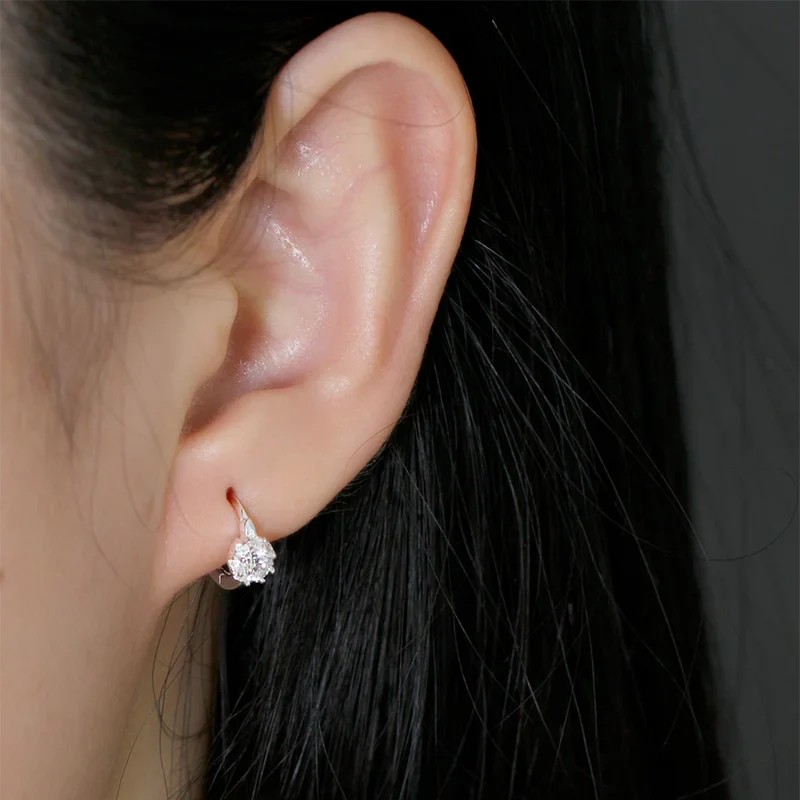 WANTME 925 Sterling Silver Luxury Shiny Zircon Huggies Hoop Earrings for Women Fashion Elegant Charms Wedding Party Jewelry Gift